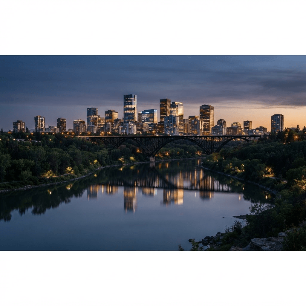 Edmonton skyline at dusk, home of Juriscorp Law